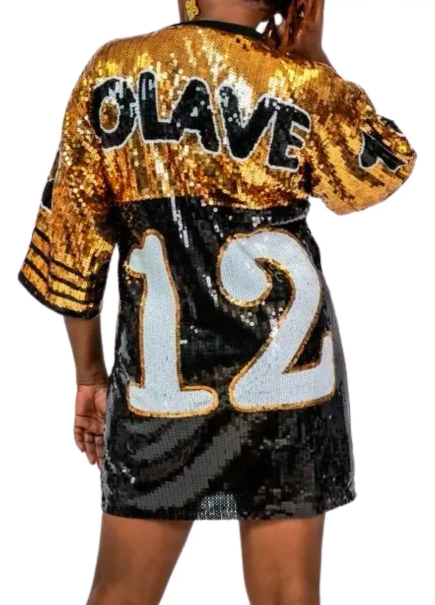 Chris Olave Black & Gold #12 Sequin Jersey Dress