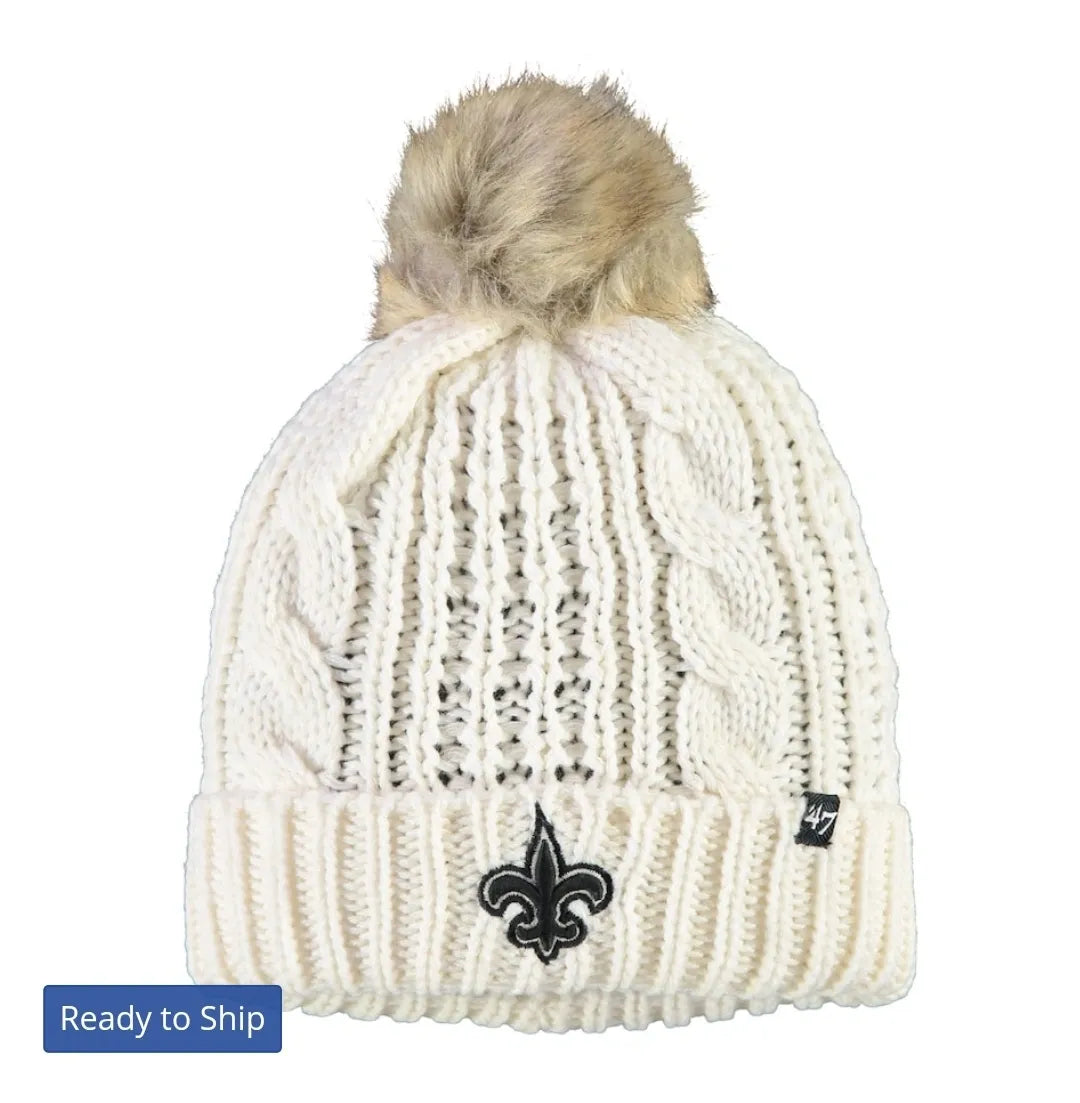 47 Brand Cream New Orleans Saints Meeko Cuffed Knit Hat With Pom