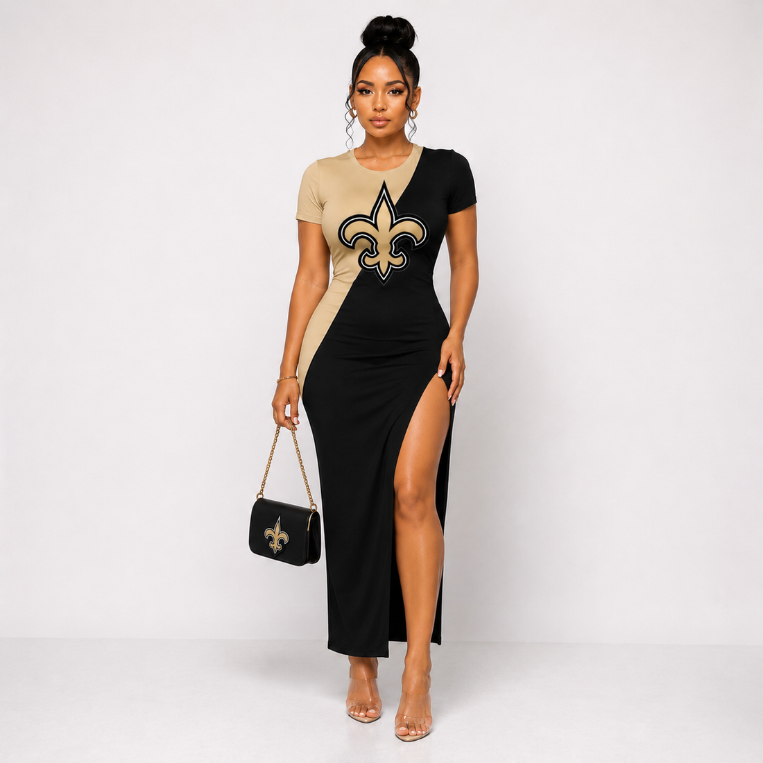 New Orleans Saints Black & Gold Sexy Split Bodycon Lace Up Dress