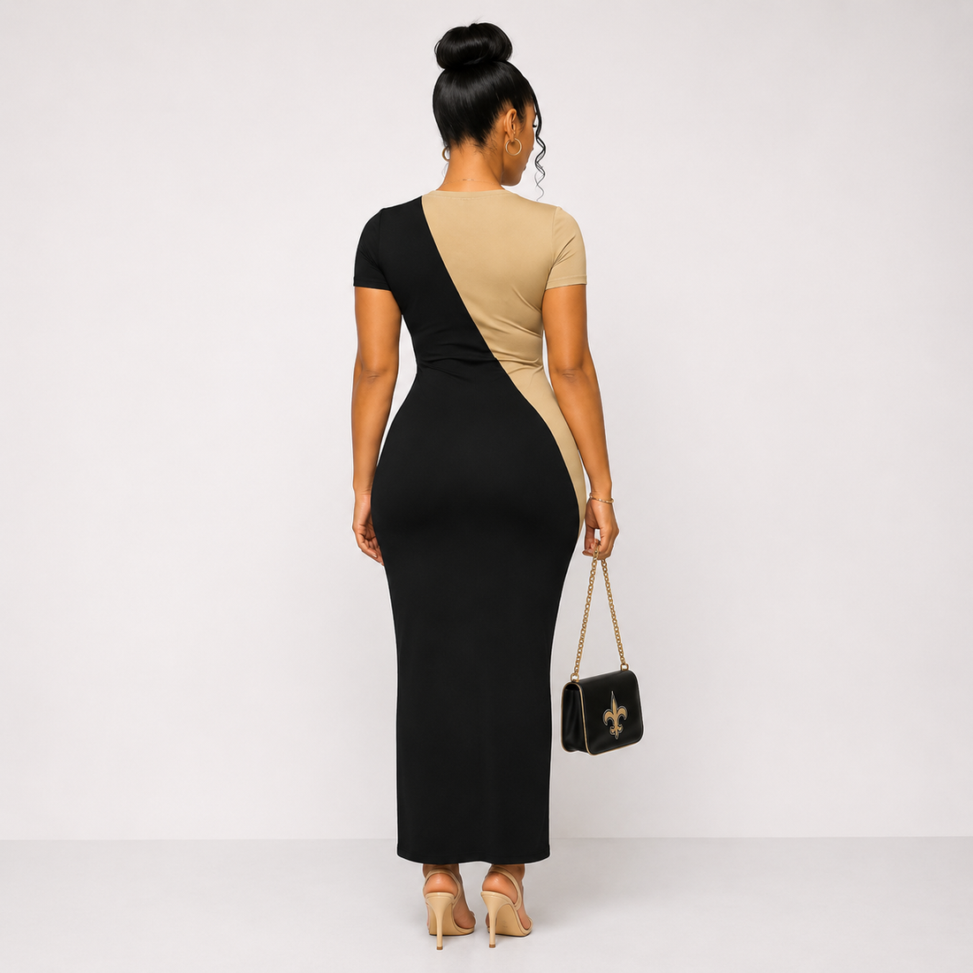 New Orleans Saints Black & Gold Sexy Split Bodycon Lace Up Dress