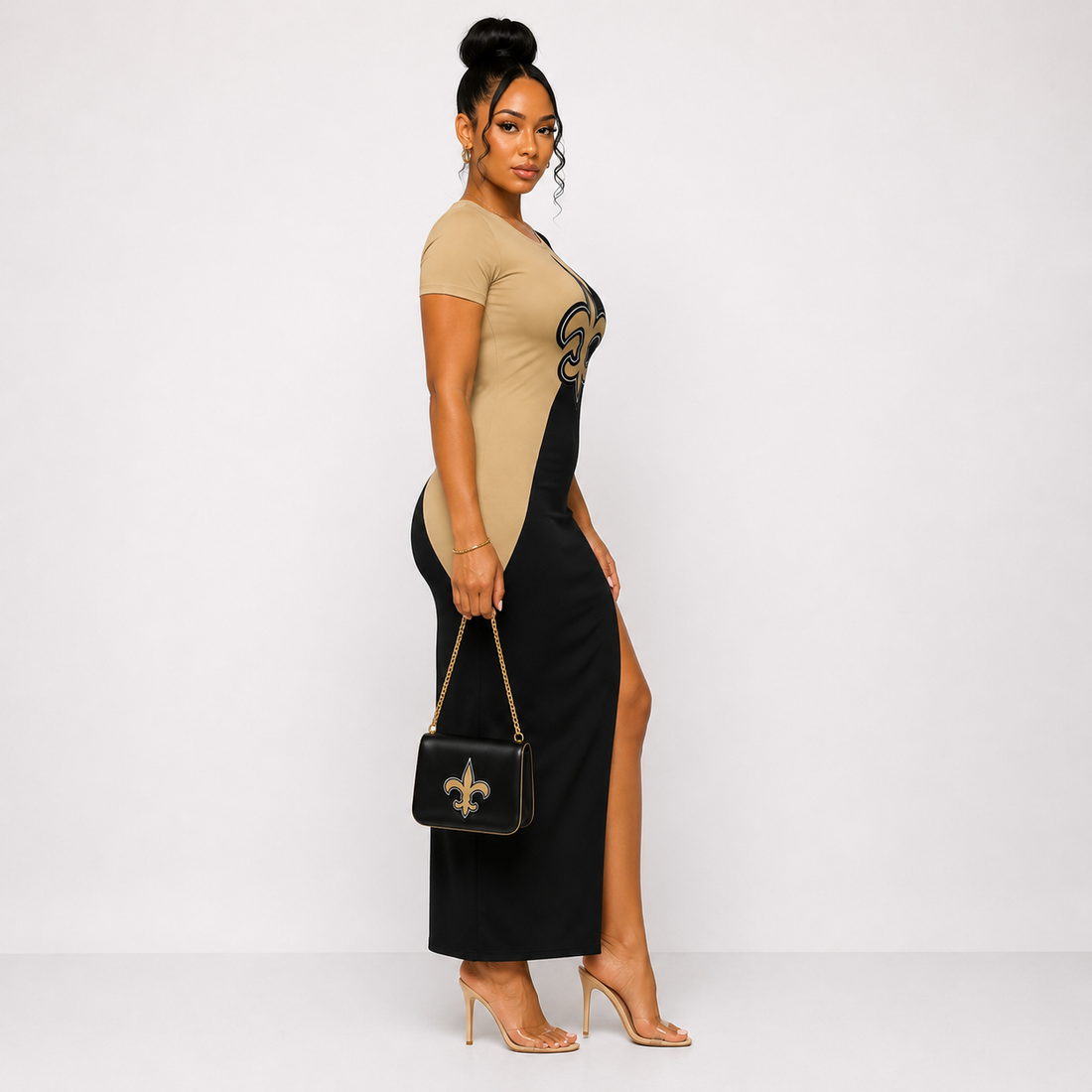New Orleans Saints Black & Gold Sexy Split Bodycon Lace Up Dress