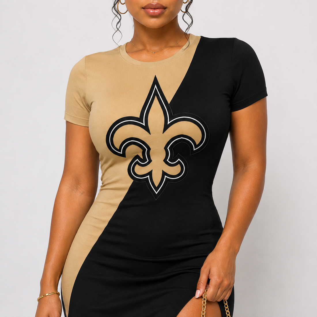 New Orleans Saints Black & Gold Sexy Split Bodycon Lace Up Dress