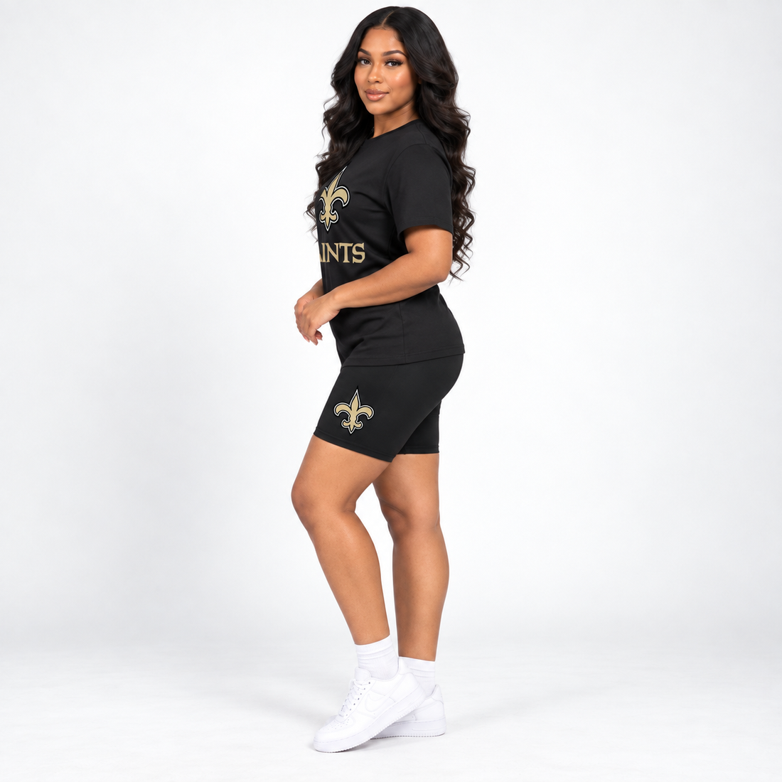 New Orleans Saints Women's Black & Gold Two Piece Causal Short Set