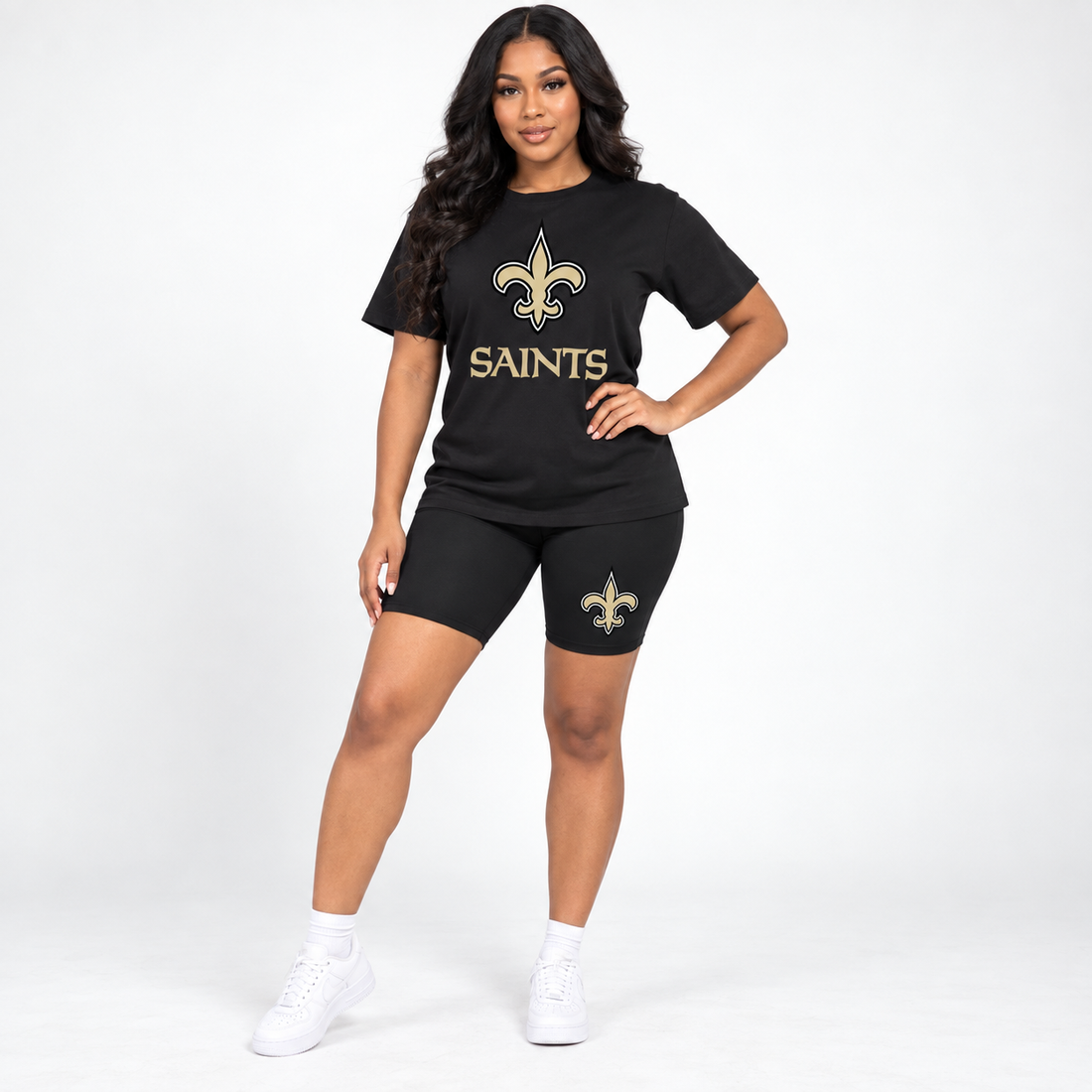 New Orleans Saints Women's Black & Gold Two Piece Causal Short Set