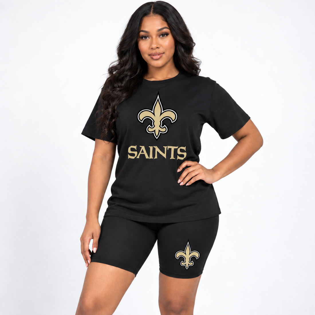 New Orleans Saints Women's Black & Gold Two Piece Causal Short Set