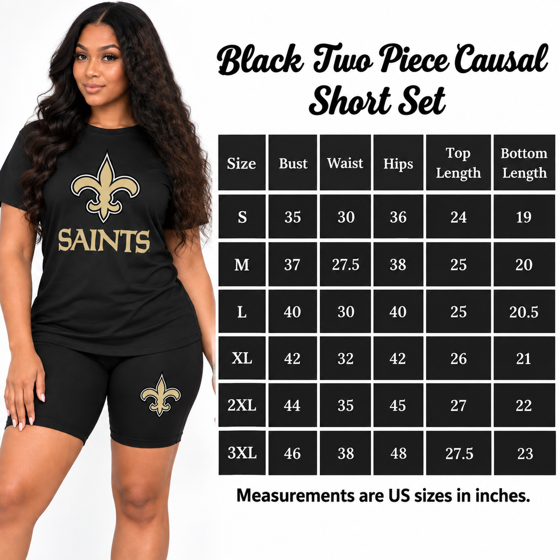 New Orleans Saints Women's Black & Gold Two Piece Causal Short Set