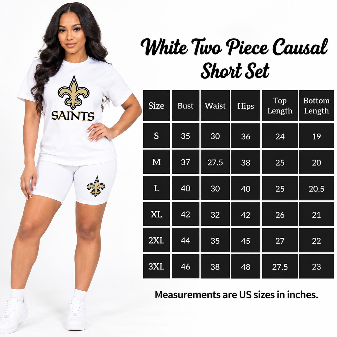 New Orleans Saints Women's White & Gold Two Piece Causal Short Set