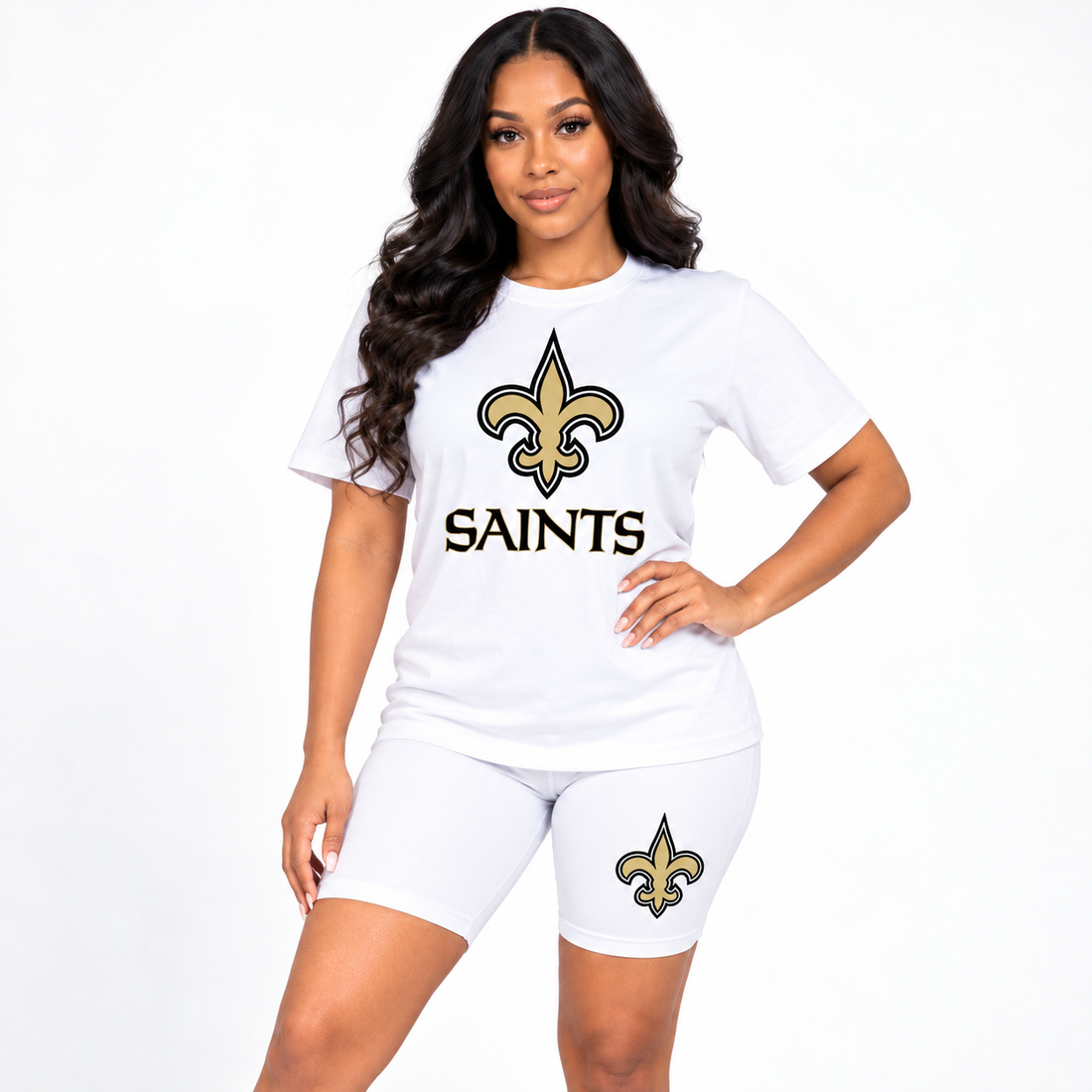 New Orleans Saints Women's White & Gold Two Piece Causal Short Set