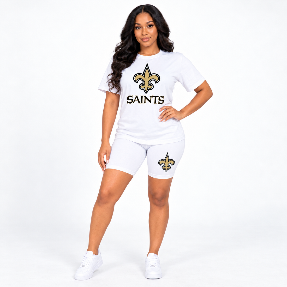New Orleans Saints Women's White & Gold Two Piece Causal Short Set
