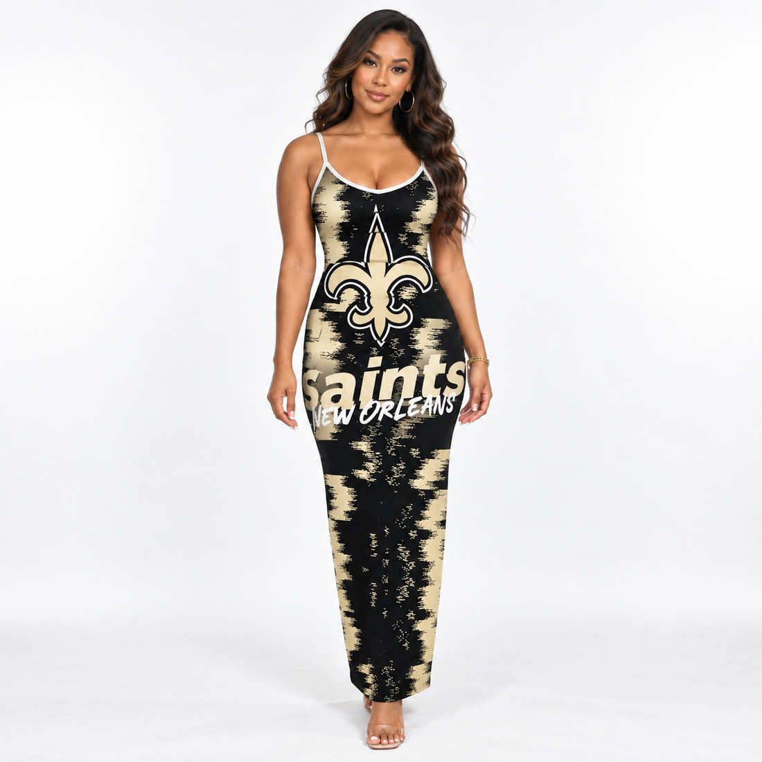 New Orleans Saints Women's Sleeveless Golden Static Maxi Dress