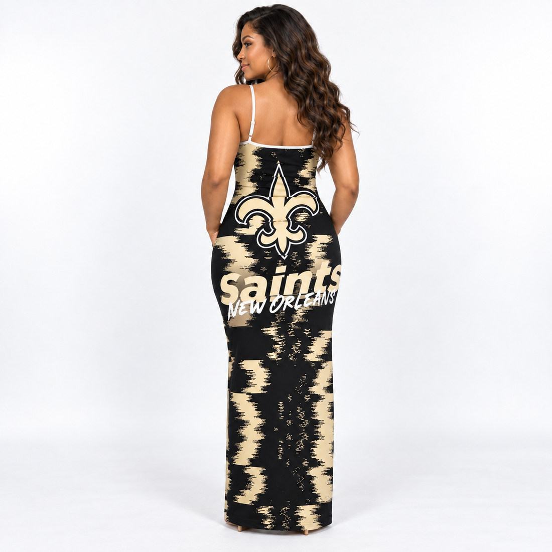 New Orleans Saints Women's Sleeveless Golden Static Maxi Dress
