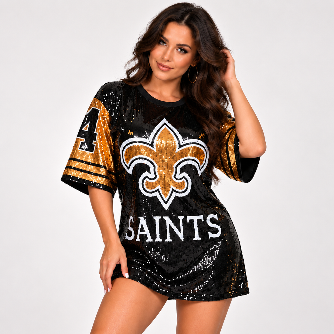 Alvin Kamara Black & Gold #41 Sequin Jersey Dress