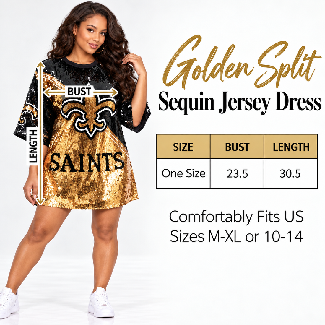 New Orleans Saints Women's "Golden Split" Sequin Jersey Dress