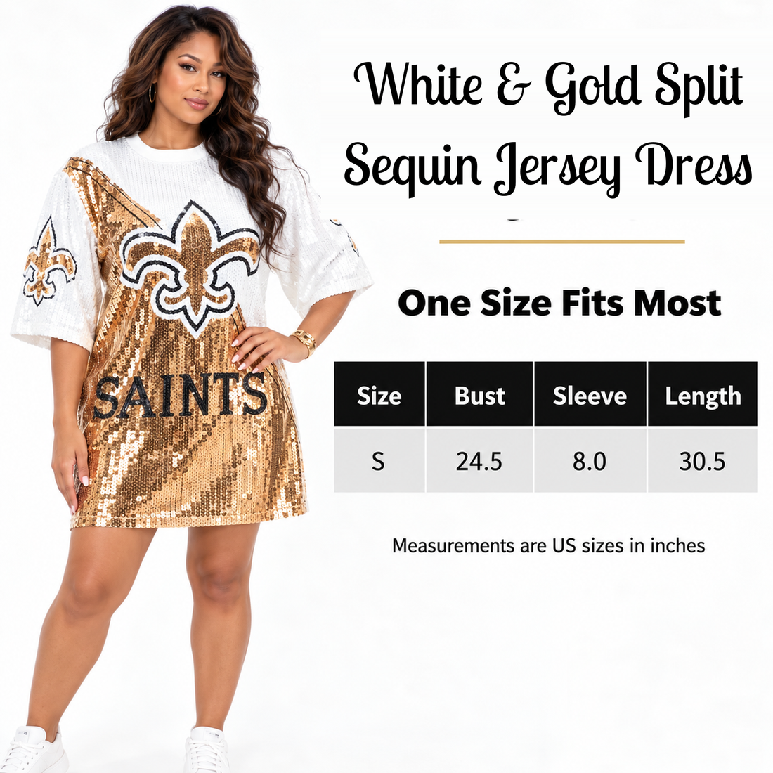 New Orleans Saints White & Gold Sequin Party Dress