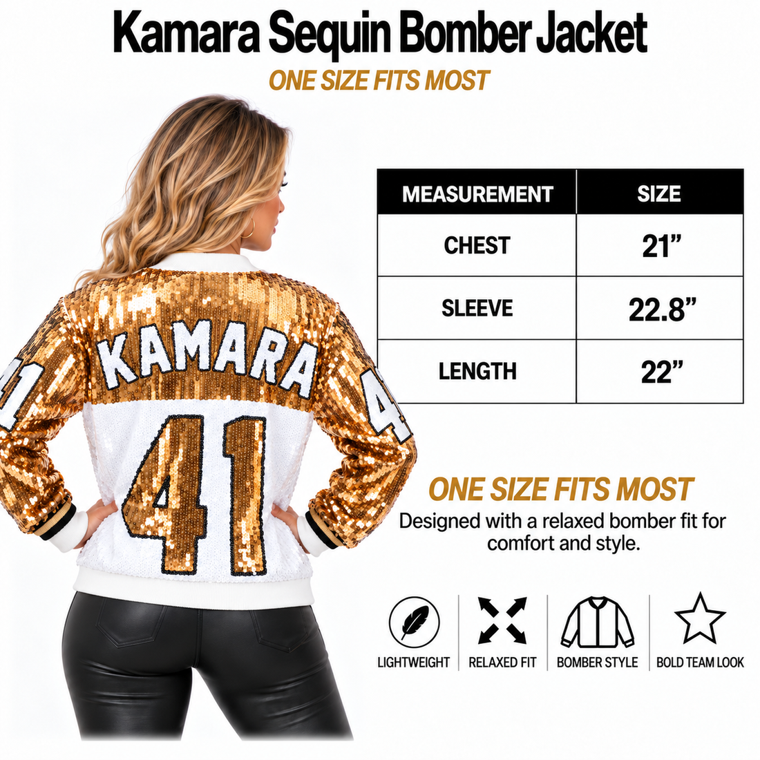 New Orleans Saints White and Gold Alvin Kamara Sequin Bomber Jacket