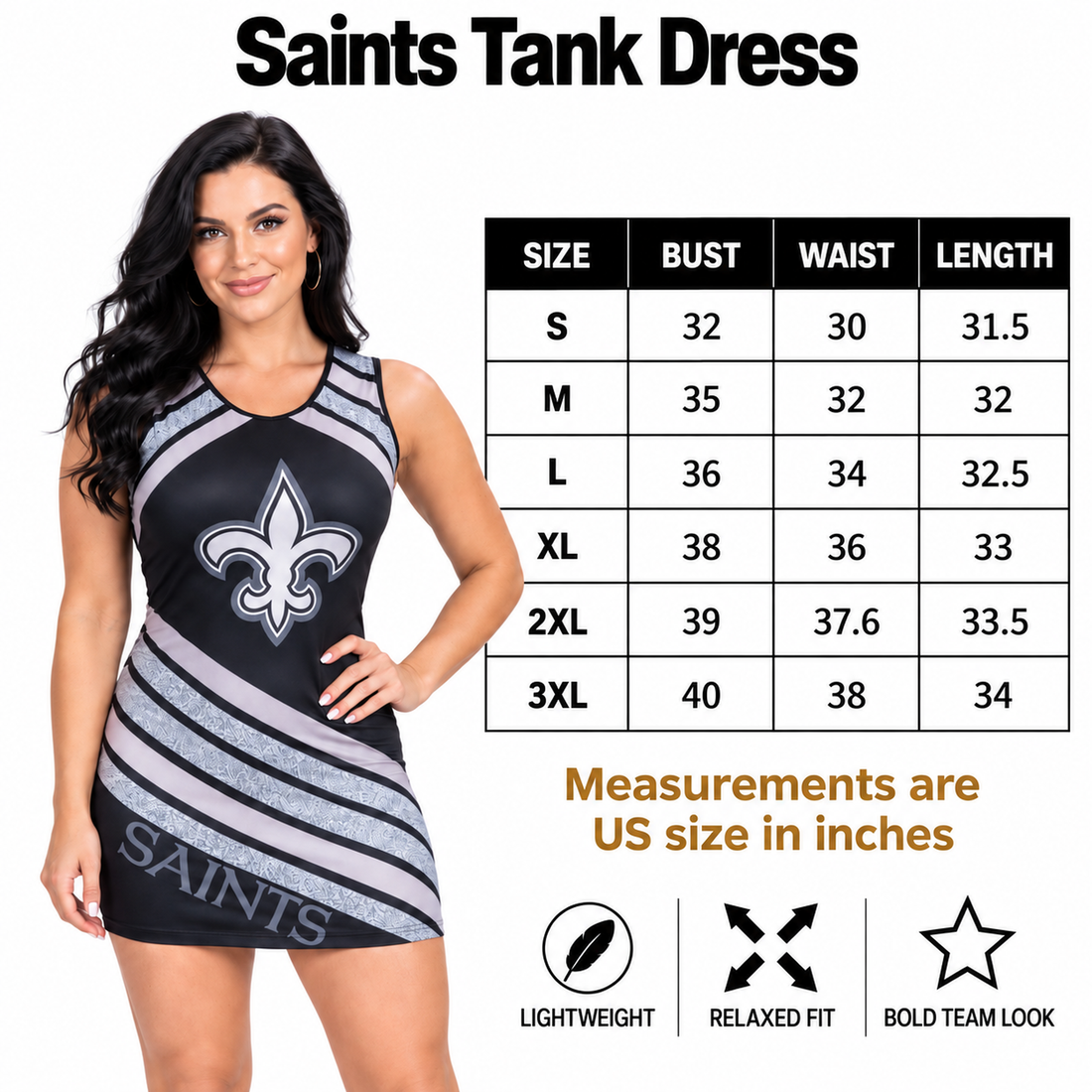 New Orleans Saints Women Black and Gold Striped Sleeveless Tank Dress