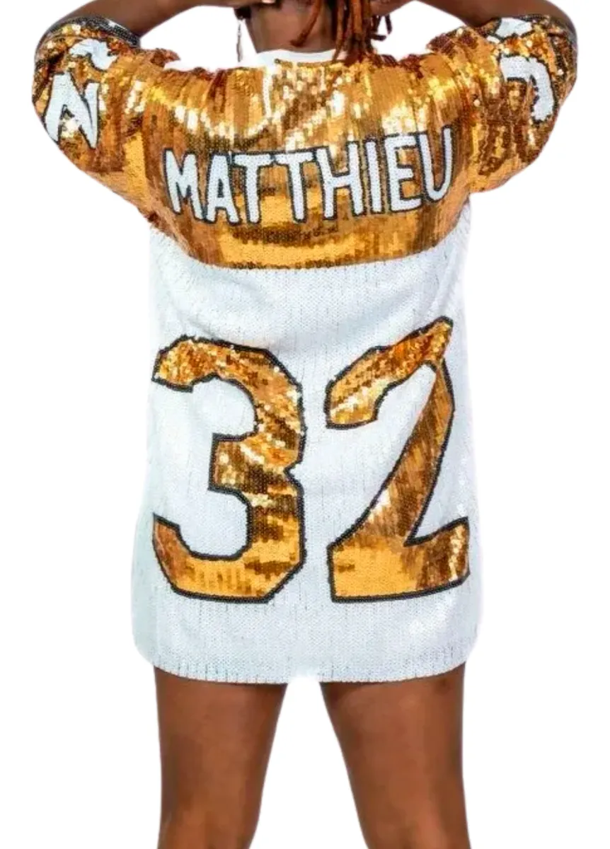 Tyrann Mathieu White & Gold #32 Sequin Jersey Dress