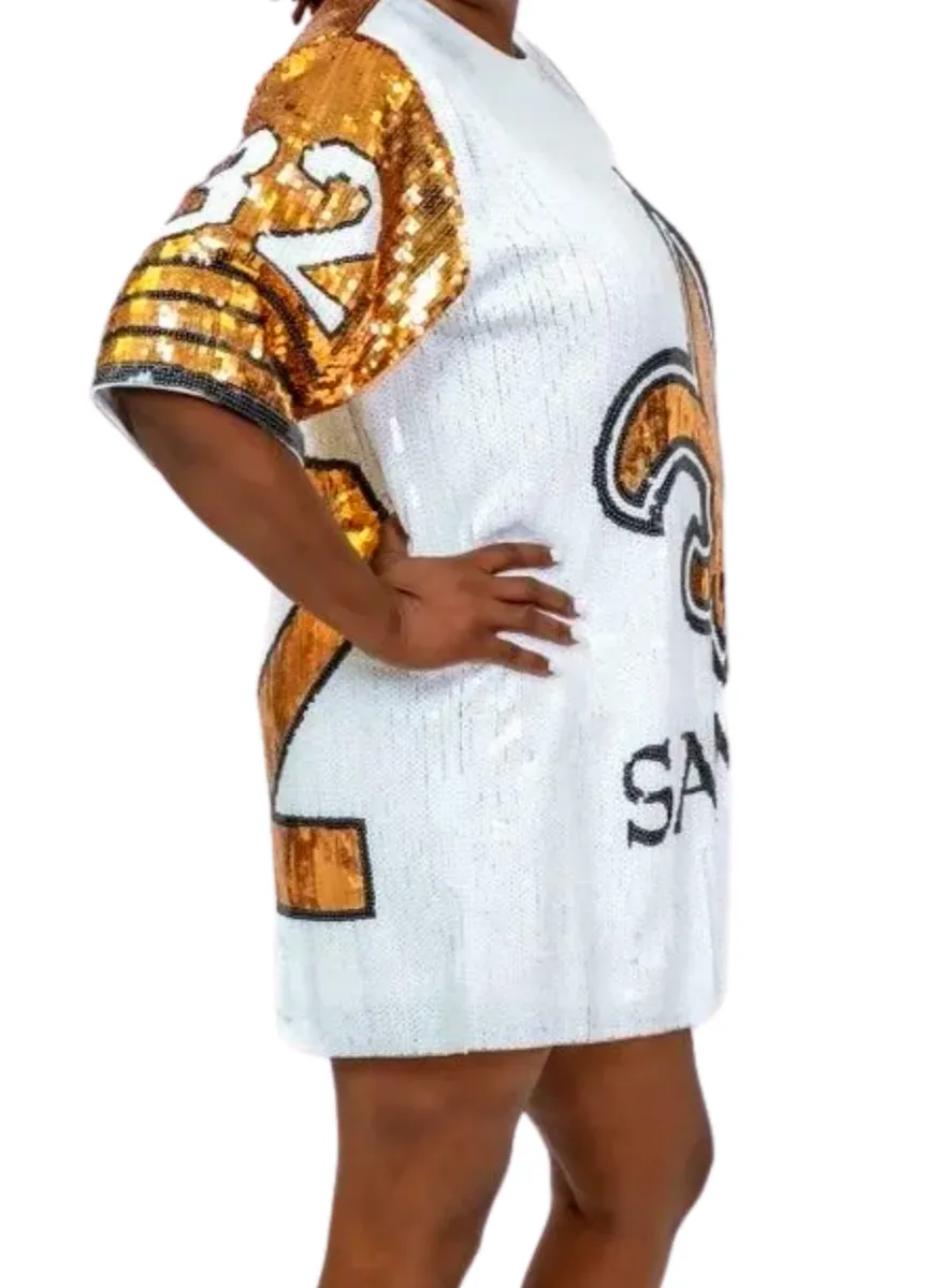 white and gold jersey dress Rare 1970s Estevez White Jersey Gown