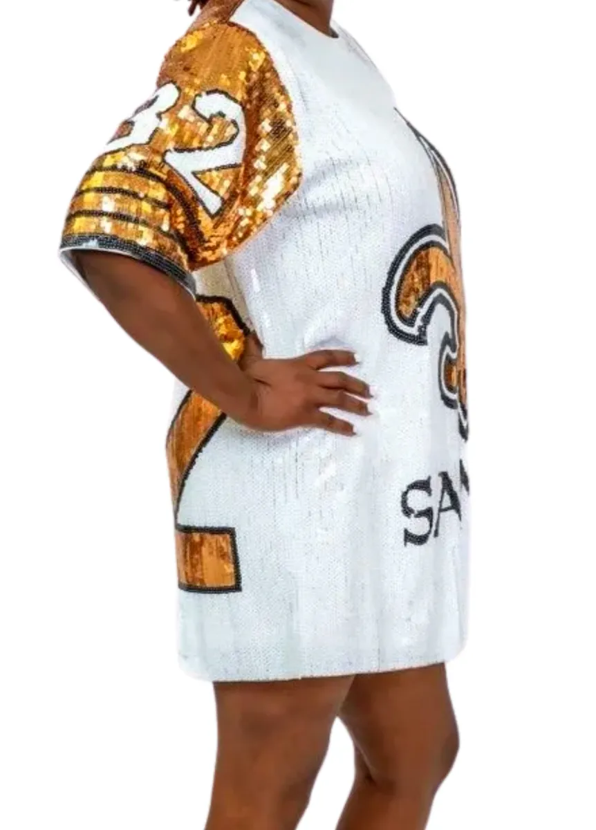 Tyrann Mathieu White & Gold #32 Sequin Jersey Dress