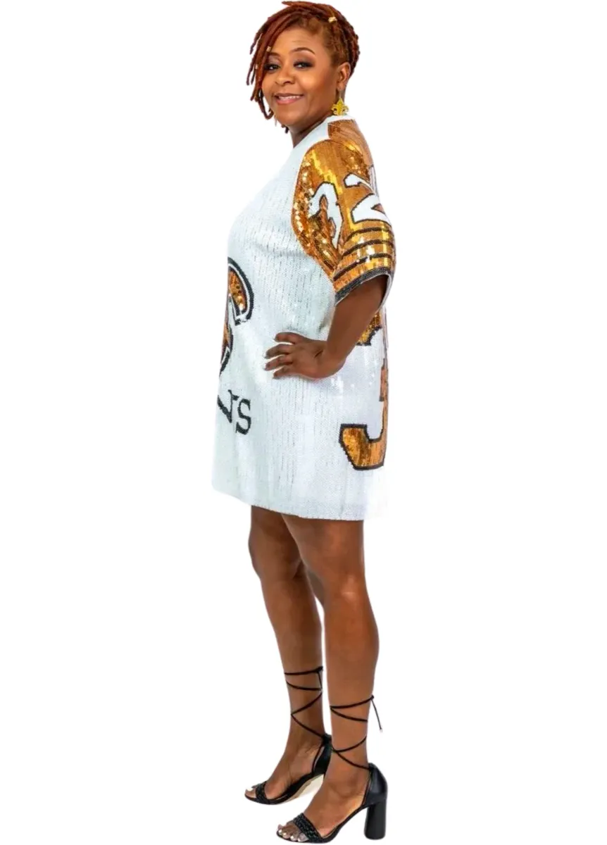 Tyrann Mathieu White & Gold #32 Sequin Jersey Dress