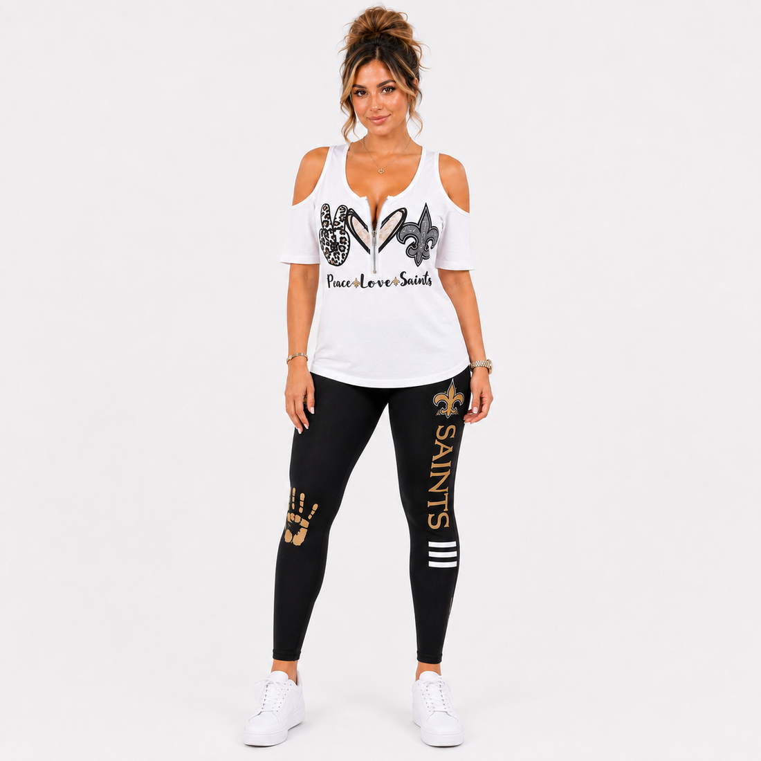 New Orleans Saints Women's Peace & Love Cold Shoulder Blouson 2pc Set
