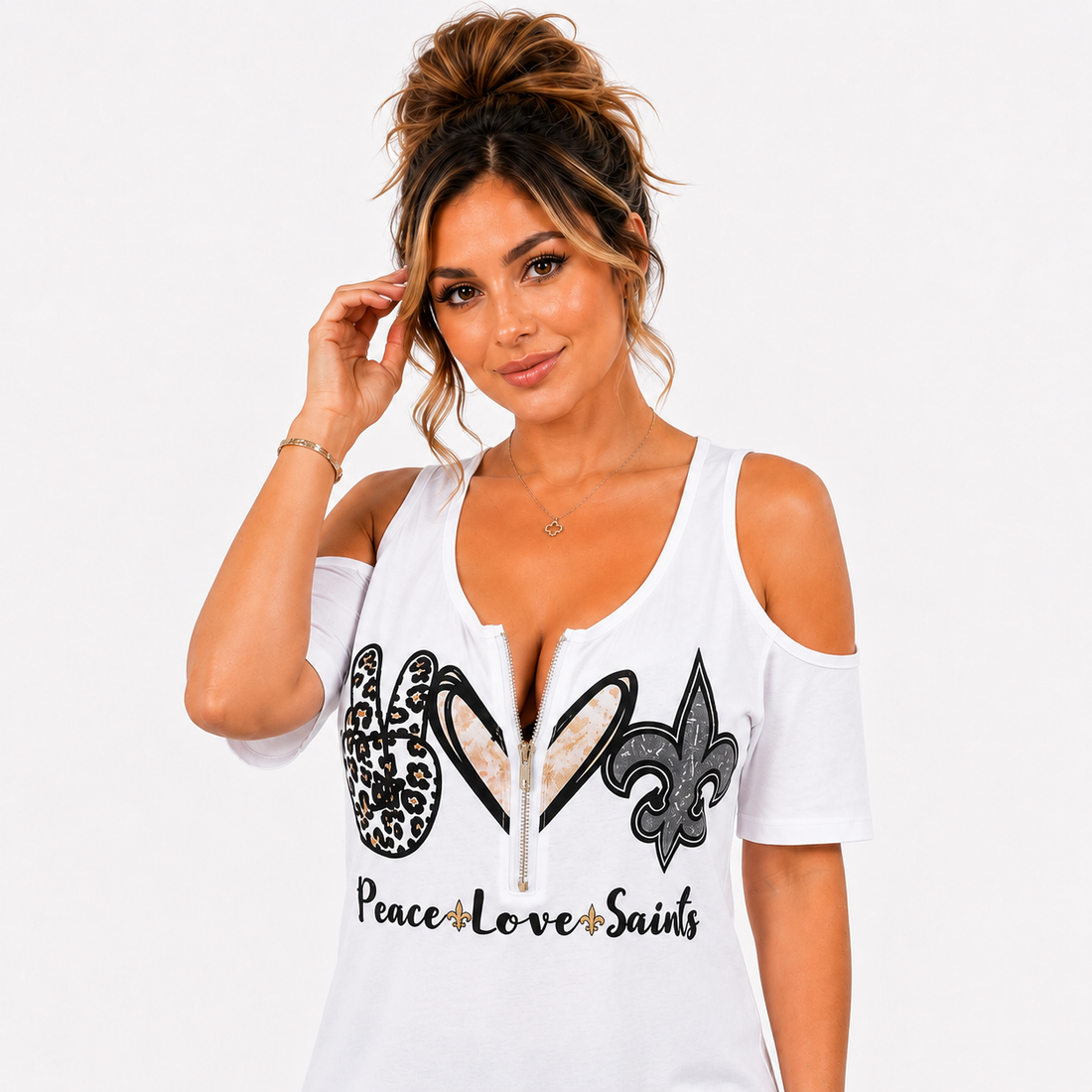 New Orleans Saints Women's Peace & Love Cold Shoulder Blouson 2pc Set