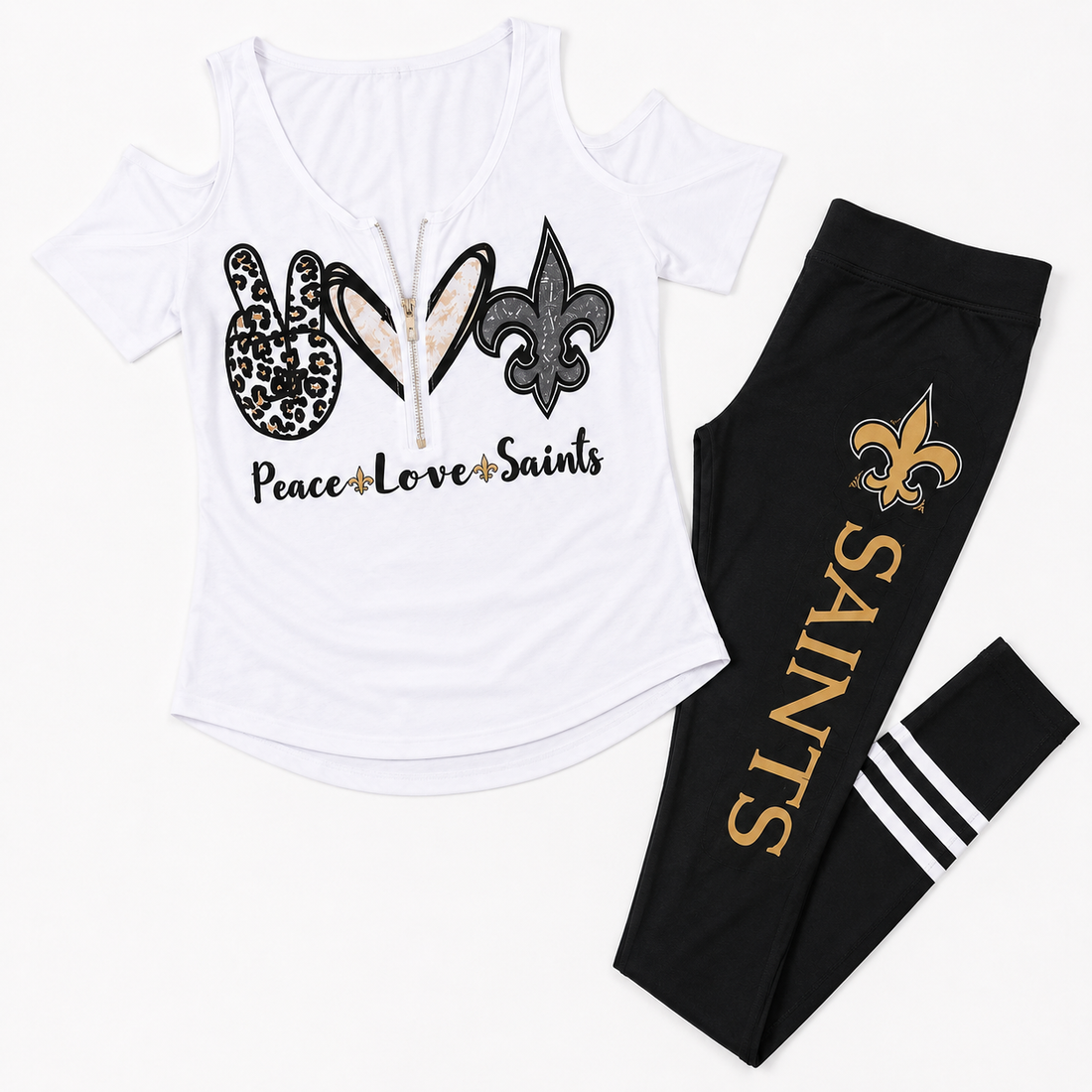 New Orleans Saints Women's Peace & Love Cold Shoulder Blouson 2pc Set