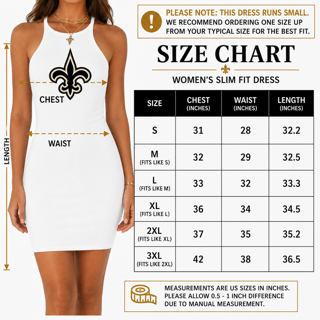 New Orleans Saints Women's Sleeveless White Cocktail Party Dress