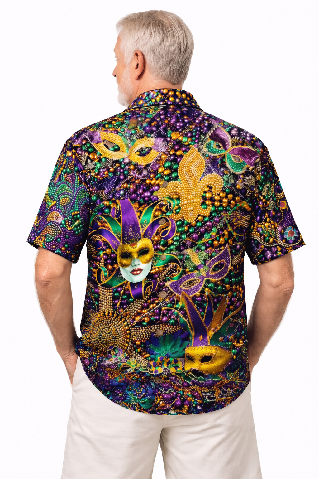 Men's Mardi Gras Carnival Hawaiian Button Down Shirt