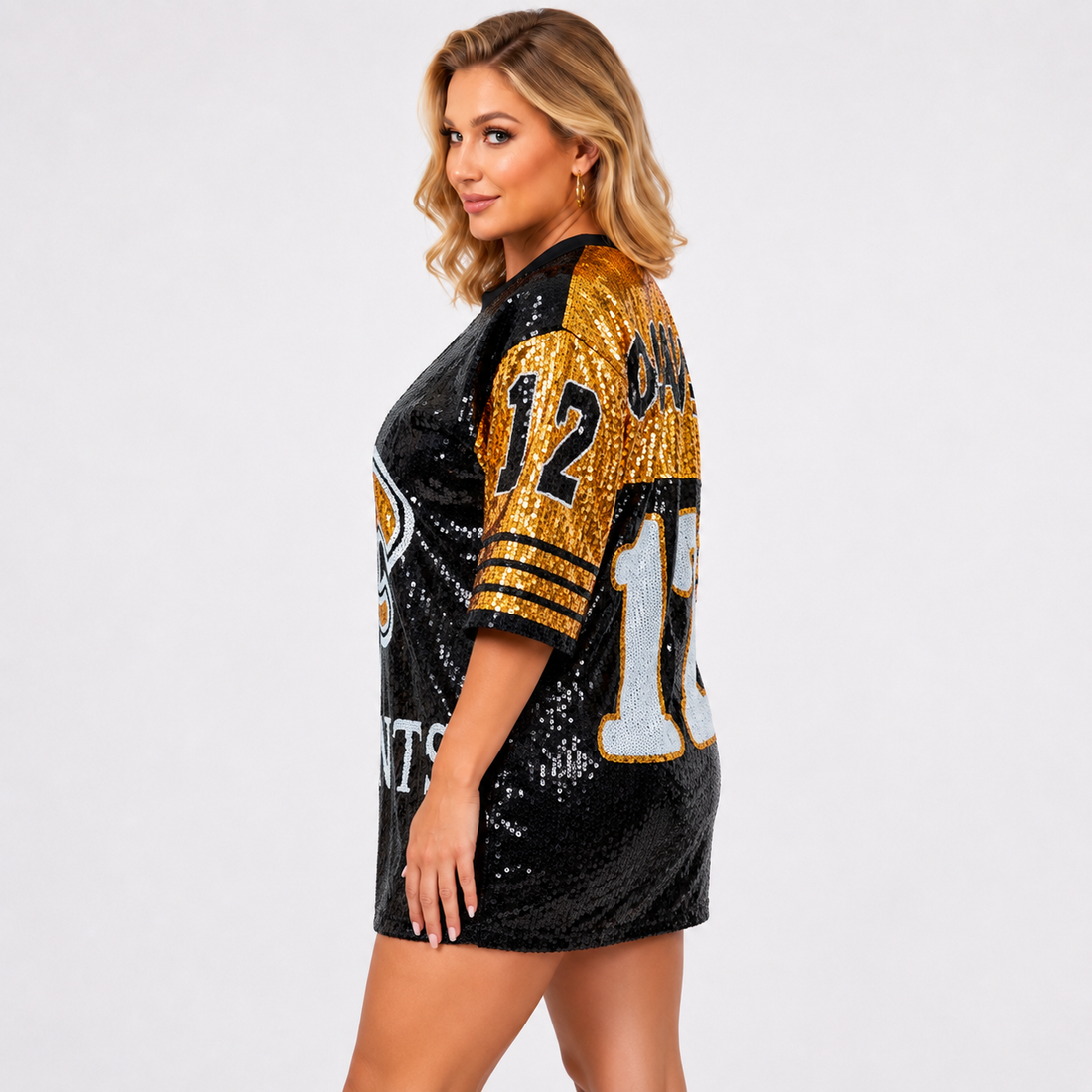 Chris Olave Black & Gold #12 Sequin Jersey Dress