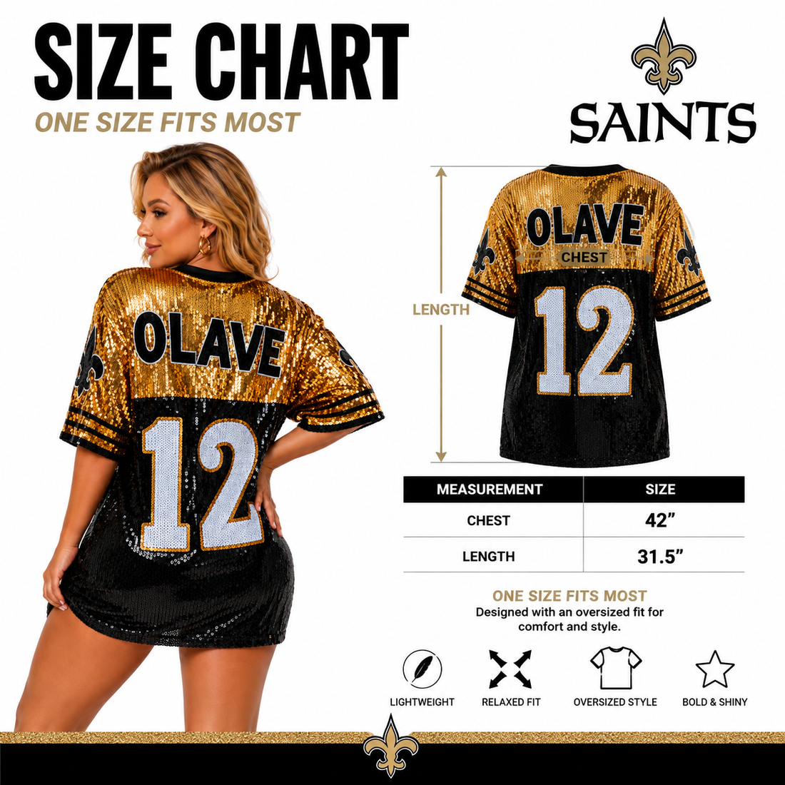 Chris Olave Black & Gold #12 Sequin Jersey Dress