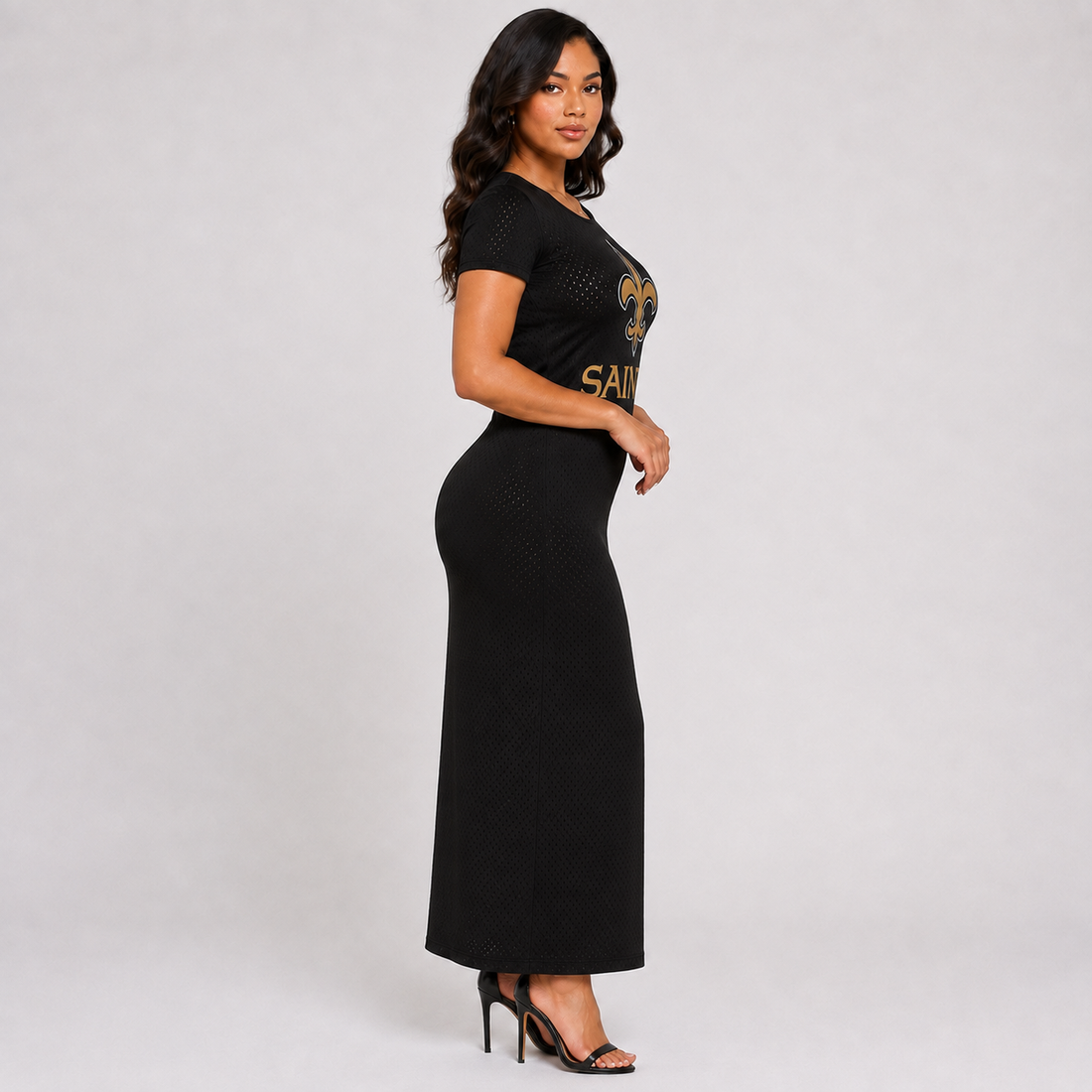New Orleans Saints Women's "Black Elegance" Bodycon Lace Up Dress