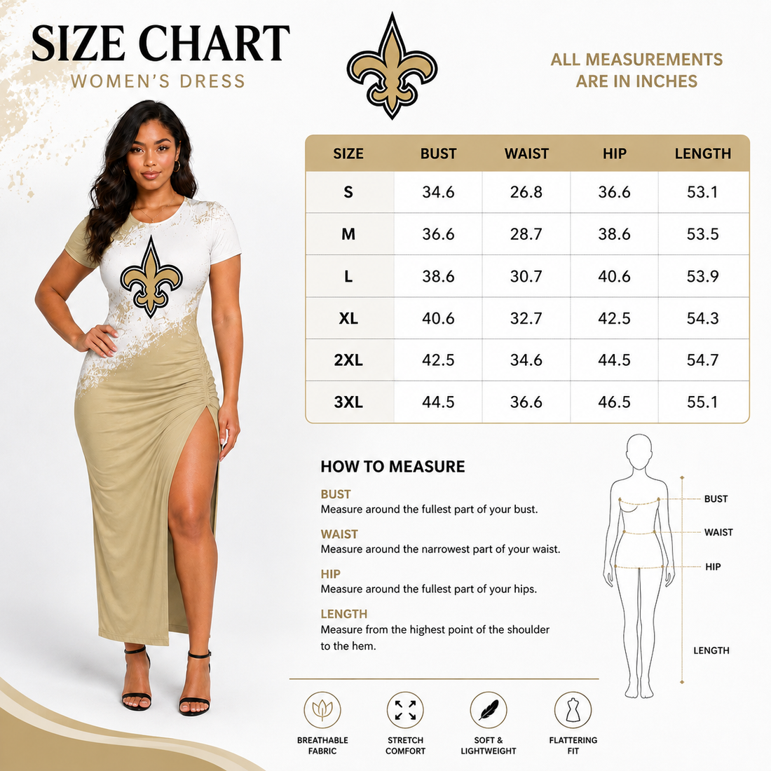 New Orleans Saints Women's "Golden Logo" Bodycon Lace Up Dress