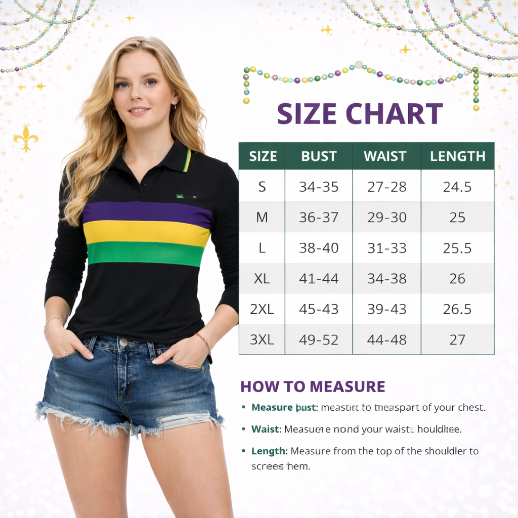 Women's Black Mardi Gras Long Sleeve Color Block Polo