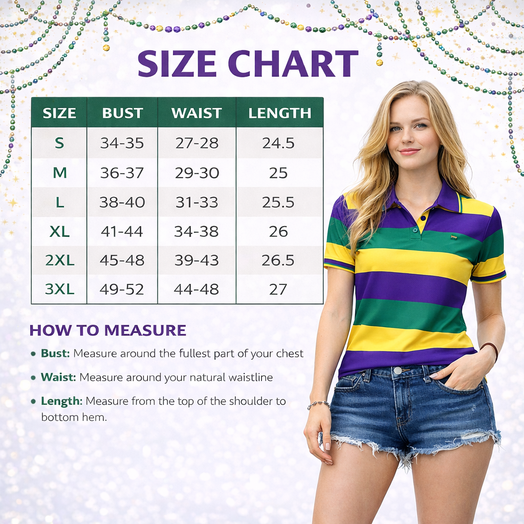 Women's Mardi Gras Striped Short Sleeve Rugby Polo