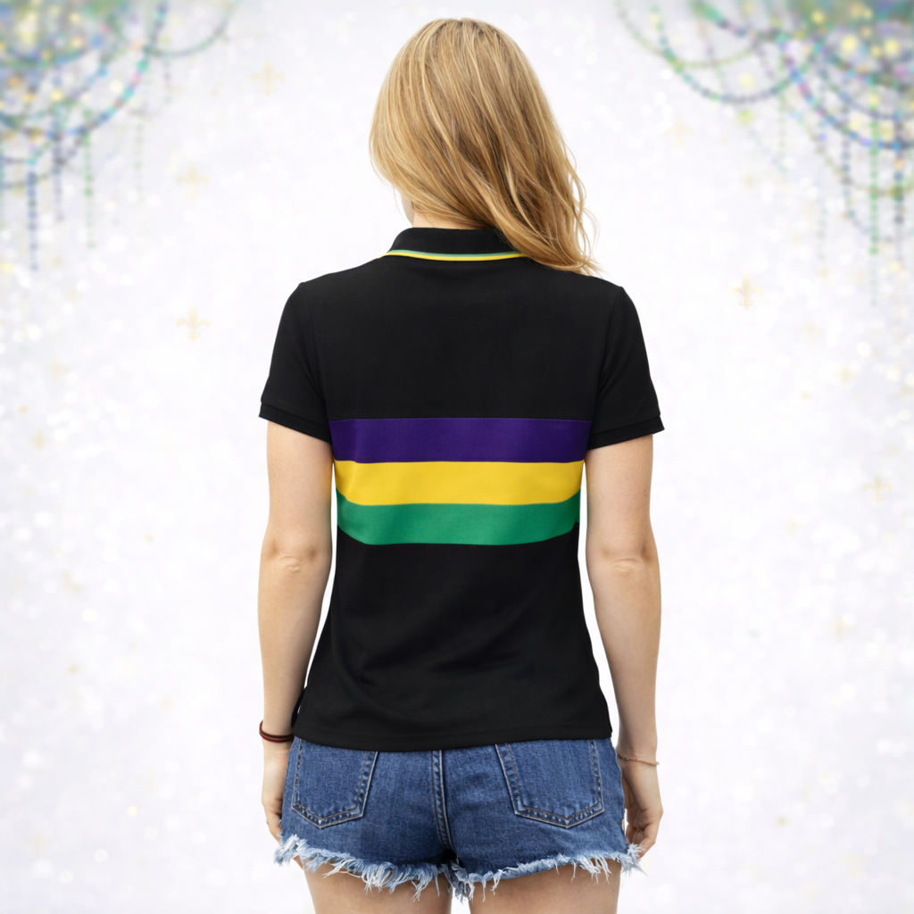 Women's Black Mardi Gras Short Sleeve Color Block Polo
