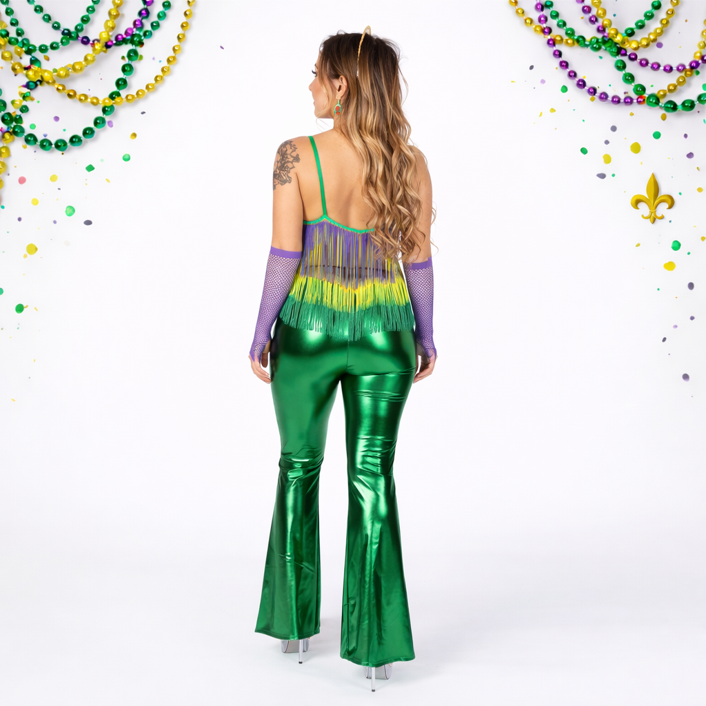 Women's Mardi Gras Green Metallic Flair Pants