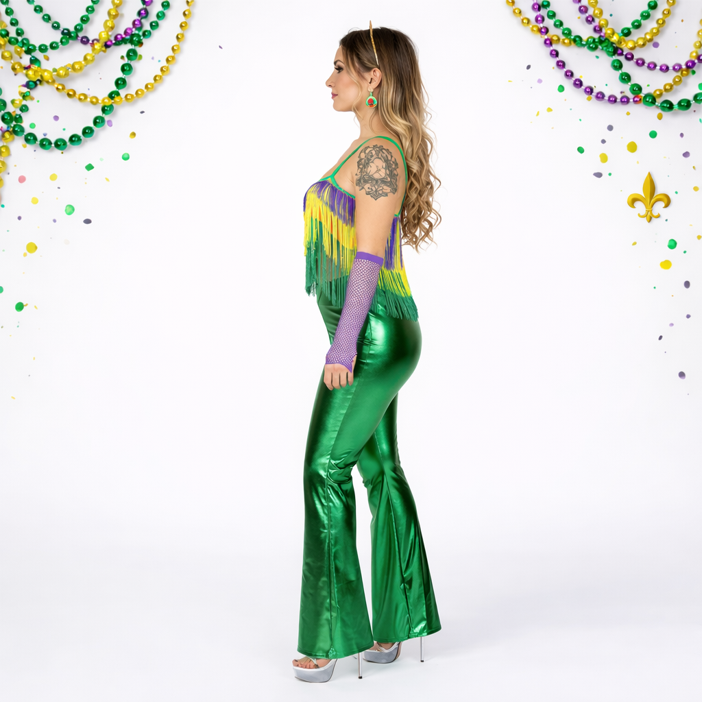 Women's Mardi Gras Green Metallic Flair Pants
