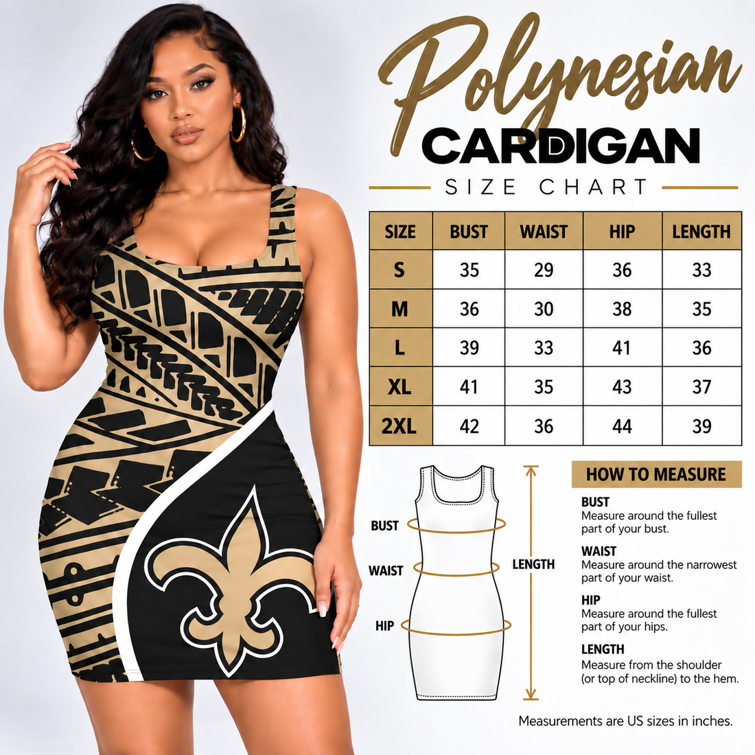 New Orleans Saints Women's "Polynesian Cardigan" 2pc Bodycon Dress Set