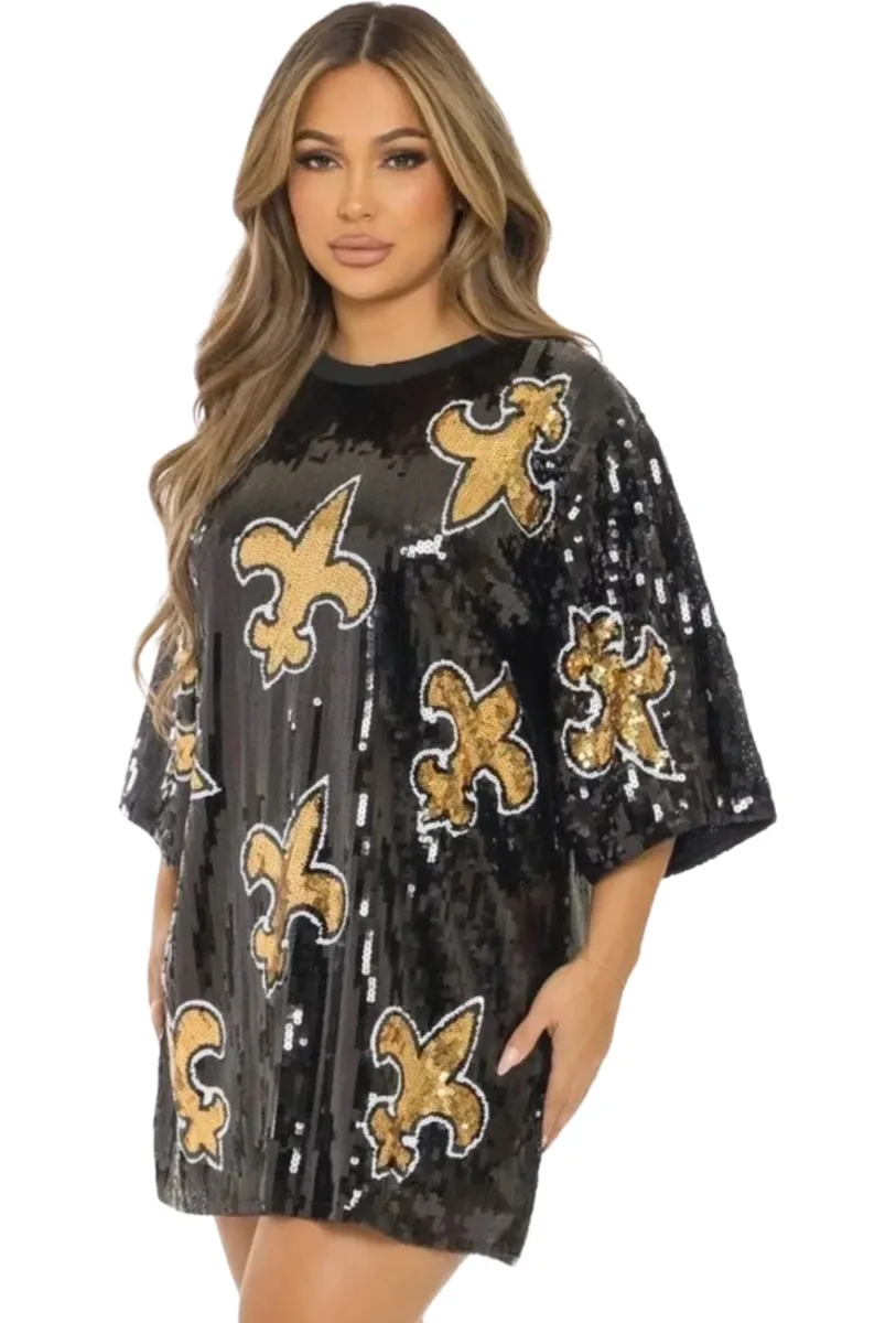new orleans saints sequin dress New Orleans Logo Football Sequin Jersey Dress