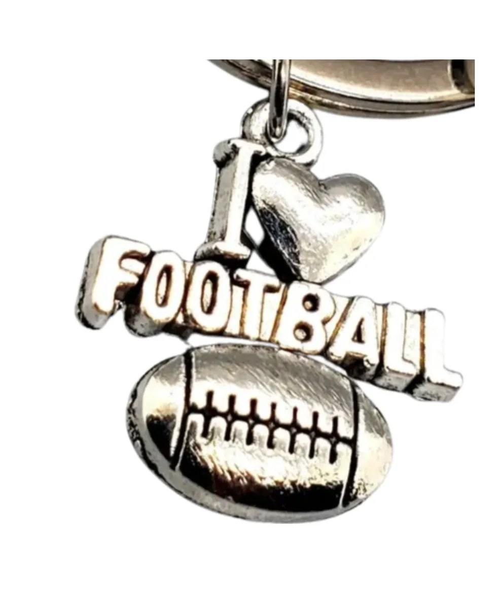 Silver "I Love Football" 3 Charm Key Chain (Set of Two)