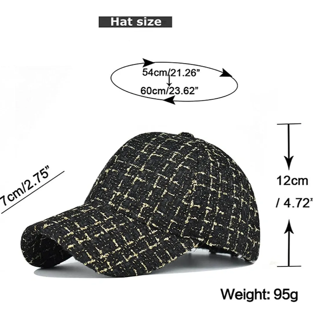 Women's Black and Gold Plaid Adjustable Baseball Cap