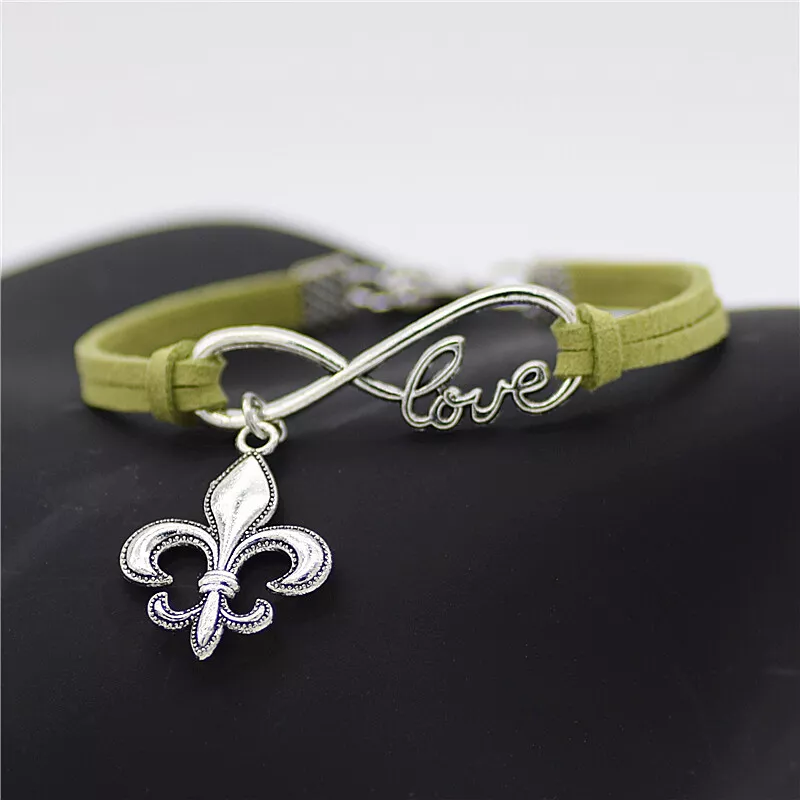 Women's Fleur De Lis Infinity Charm Bangle Bracelets