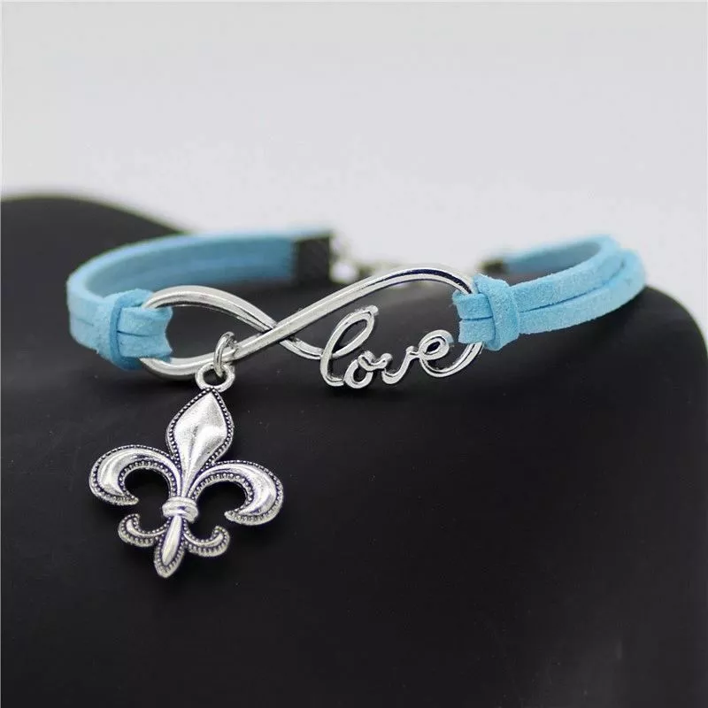 Women's Fleur De Lis Infinity Charm Bangle Bracelets