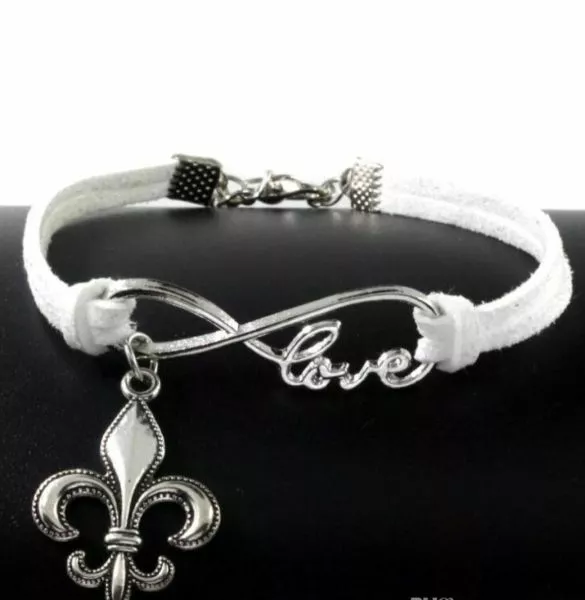 Women's Fleur De Lis Infinity Charm Bangle Bracelets