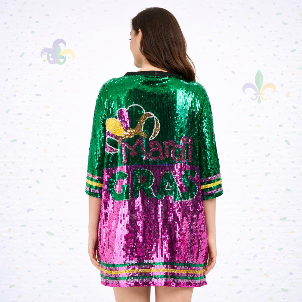 Women's Mardi Gras Twin Jesters Sequin Party Dress