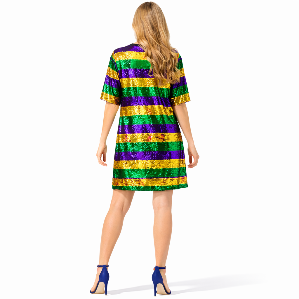 Mardi Gras Stripped Multi-Colored Sequin Dress