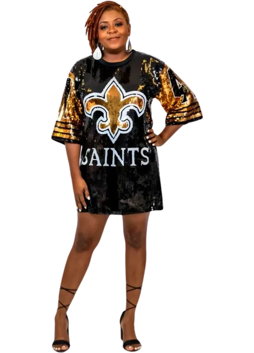 Alvin Kamara Black & Gold #41 Sequin Jersey Dress