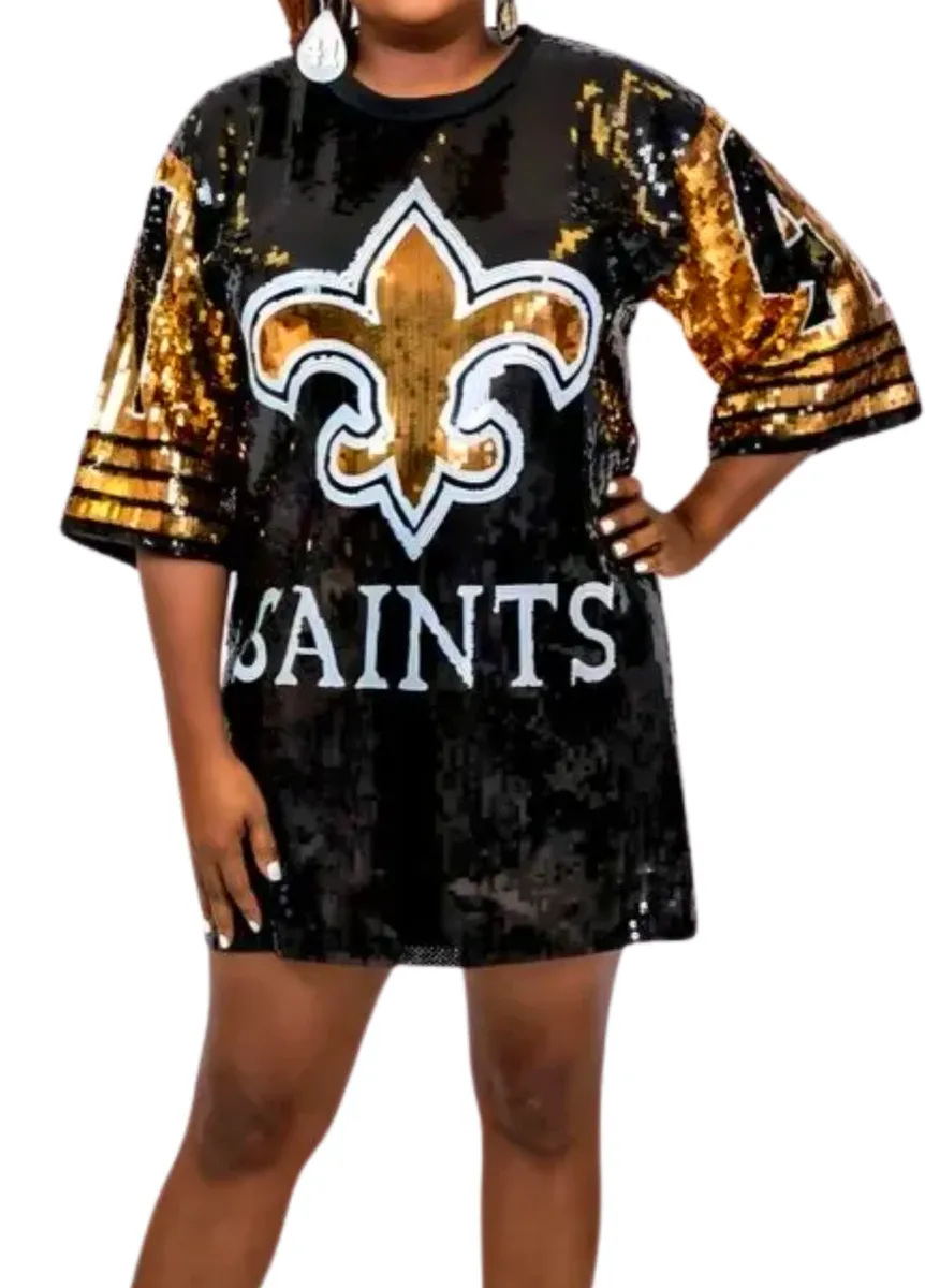 Alvin Kamara Black & Gold #41 Sequin Jersey Dress