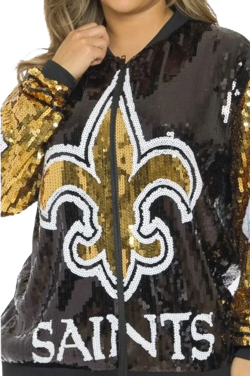 Alvin Kamara Black & Gold #41 Sequin Bomber Jacket